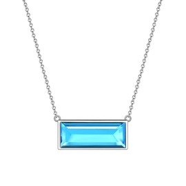 Aurora Tears March Birthstone Necklaces 925 Sterling Silver Blue Aquamarine Bar Rectangle Birth Stone Pendant Jewellery Gifts for Women and Girls DP0285M