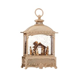 Regency International Nativity Square Lantern Globe, 12 inches, Champagne Gold, Led Lights, USB or Battery Operated with Timer