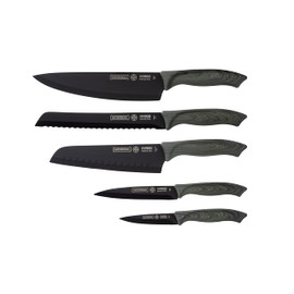 Mundial Stainless Steel, Set of 5 Black Kitchen Knives with Plastic Protectors, Ideal for All Cutting, Slicing, and Chopping Needs, Sleek Black Blades with Comfortable Ergonomic Handles