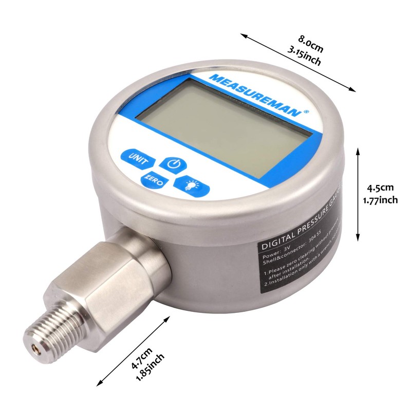 MEASUREMAN 3-1/8" dial, Digital Hydraulic Industrial Precision Pressure Gauge with