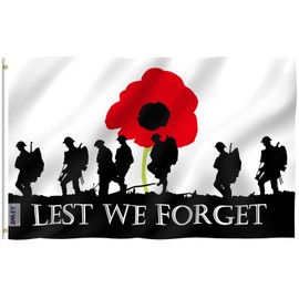 ANLEY Fly Breeze 3x5 Feet Lest We Forget Flag - Vivid Color and Fade Proof - Canvas Header and Double Stitched - Remembrance Day Flag Polyester with Brass Grommets 3 X 5 Ft