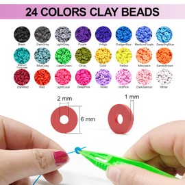 Fournine 7600 Pcs Clay Beads Bracelet Making Kit, 2 Boxes 24 Colors Friendship Bracelet Kit Flat Polymer Heishi Beads for Jewelry Making, Crafts Gift for Girls Ages 6-12
