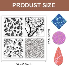 CHGCRAFT Fern Branches Leaves Polymer Clay Texture Sheets Plants Clay Modeling Pattern Pad Clay Mat for DIY Jewelry Making Craftwork and Printing Patterns Polymer Clay Earrings Tools,5.5x5.5Inch