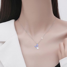 TseenYi Butterfly Choker Necklace Purple Butterfly Pendant Necklace Silver Tiny Butterfly Necklace Sparkling CZ Crystal Necklace Chain Jewellery for Women Girls Gifts