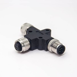 M12 IP67 5 Pin Connector, M12 T Connector 5 Pin Male to Female A Code Unshiled Adapter Waterproof Field Assembly Wireable Connector Industrial Sensor Plug Adapter