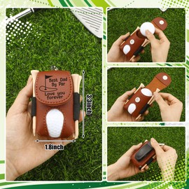 Realspring Best Dad by Par Leather Golf Ball Holder with 5 Pcs Wood Tees 2 Pcs Golf Balls for Fathers Day Birthday Dad Grandpa Uncle from Daughter Son Kids