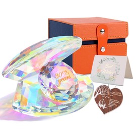 Pkinmonut Pearl Shells Crystal Ornaments 30th Wedding Anniversary Romantic Present for Couples 30 Years of Love Anniversary Presents for Parents glass ornaments with Wooden Heart Plaque and Card