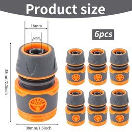 6 x Garden Hose Connection Hose Coupling 1/2 Inch, Hose Connector, Garden Fittings, Garden Hose, Quick Coupling for Car Washing and Hose Connection (Orange)