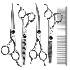 Fenice Totem Dog Grooming Scissors: 5 in 1 Pet Shears Kit Made Of Japanese 9CR Advanced Stainless Steel Professional Grooming Scissors for Dogs Cats and Other Pets