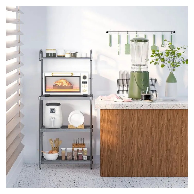 4-Tier Microwave Storage Rack for Kitchen Metal Shelving Unitscolor: Black