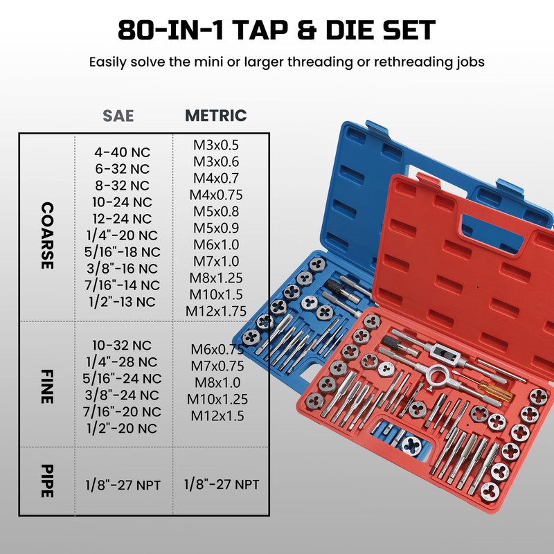 Anfrere 40pcs Metric Tap and Die Set, Metric Standard Rethreading