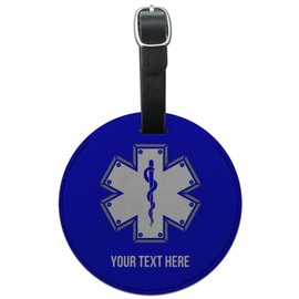Custom 1 Line Star of Life EMT RN MD Round Leather Luggage Card ID Tag