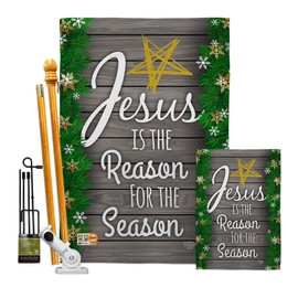 Christmas Decorations Nativity Banner Bracket Set Flag Wooden Poles For Outside House Wood Stand Outdoor Garden Wall Tapestry Christian Gifts Jesus is the Reason for the Season Home Decor Made In USA
