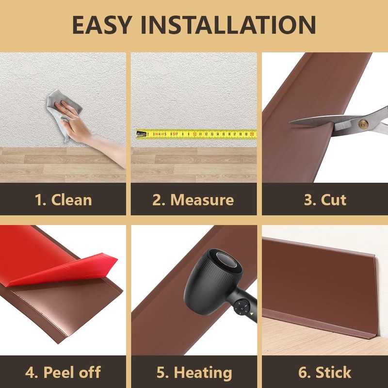Lifronkit Flexible Baseboard Molding Trim, Peel and Stick Rubber Baseboard