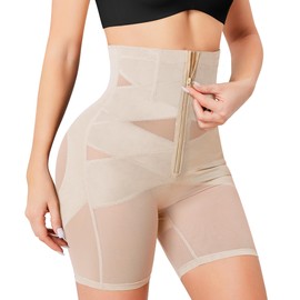 Eleady Womens Shapewear Shorts High Waisted Tummy Control Shapewear Butt Lifting Shapewear with Front Zipper - Beige,Medium