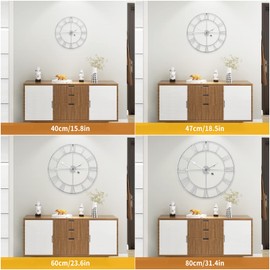 1st owned Large Wall Clock for Living Room Decor Silent Non-Ticking Decorative Wall Clock Roman Numerals Vintage Battery Operated for Kitchen Farmhouse Cafe Office Decor (Silver, 32 Inches)