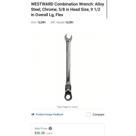 WESTWARD 1LCR1 Combo Wrench,Steel,SAE,180 deg. 1LCR1