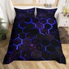 Black Navy Blue Honeycomb Duvet Cover Neon Hexagon Comforter Cover