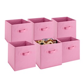 Handy Laundry 6-Pack Foldable Cube Storage Bins – Decorative Collapsible Organizer for Shelves, Closets, Underbed, Clothes, or Kids’ Toys (Pink)