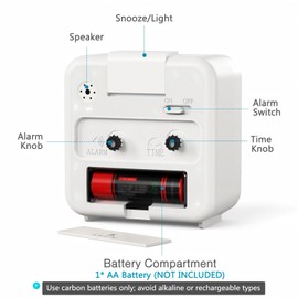 AMIR Analog Silent Non Ticking Small Clock, Travel with Snooze & Light, Ascending Beep Sounds, Battery Operated Loud Alarm Clock for Bedroom (White)