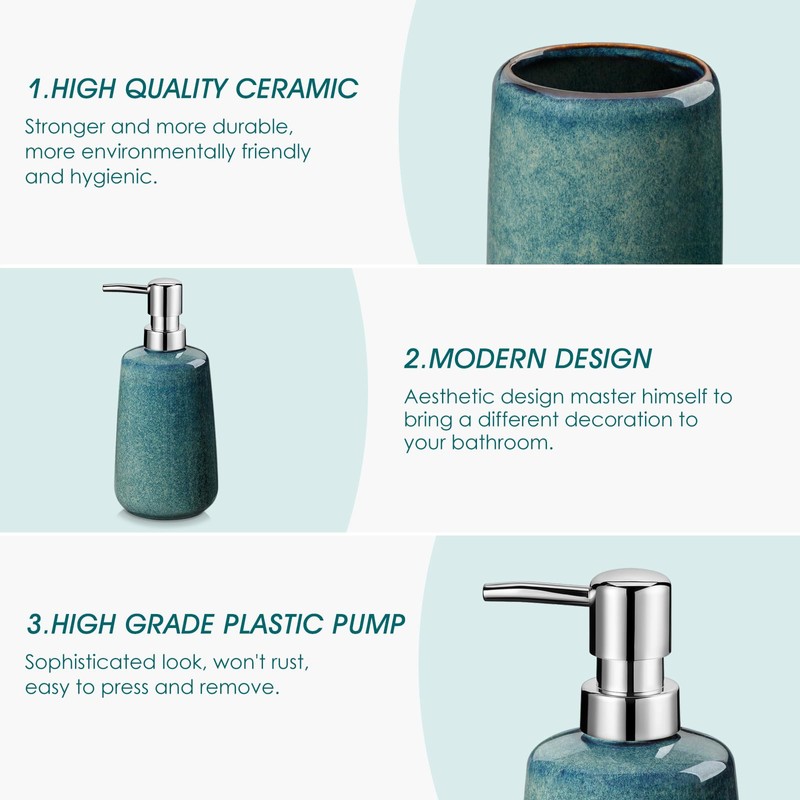 vancasso Green Bathroom Accessories Set, Ceramic Soap Dispenser and Toothbrush