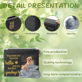 DiDiBirDi Large Pet Urns for Ashes,Black Wooden Pet Urns for Dog Ashes with Dog Angel,Memorial Keepsake Memory Box with Photo Frame Up to 230lbs