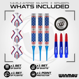Winmau Darts Epix 18g Barrel / 20g Full Weight Soft Tip 90% Professional Tungsten Darts Set with Dart Flights and Dart Shafts (Stems)