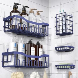 EUDELE EUDELE 5-Pack Rustproof Stainless Steel Shower Caddy C No Drill Adhesive Bathroom Organizer with Large Capacity, Spacious Shower Shelves for Inside Shower, Kitchen & Home Decor Storage