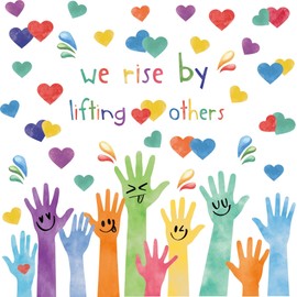 TOARTi Inspirational Wall Stickers,We Rise by Lifting Others Wall Decals,Heart Window Clings,Handprint Wincow Decal,Colorful Hands Stickers for Murals Glass School Classroom Nursery Kids Room Bedroom