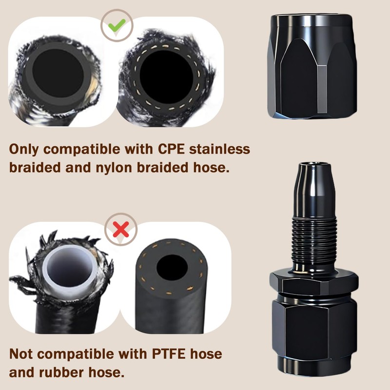 Universal 6AN Hose End Fitting Straight Swivel for CPE Braided