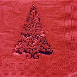 Club Pack of 192 Red Glitz Foil Stamp Christmas Tree 3-Ply Party Lunch Napkins
