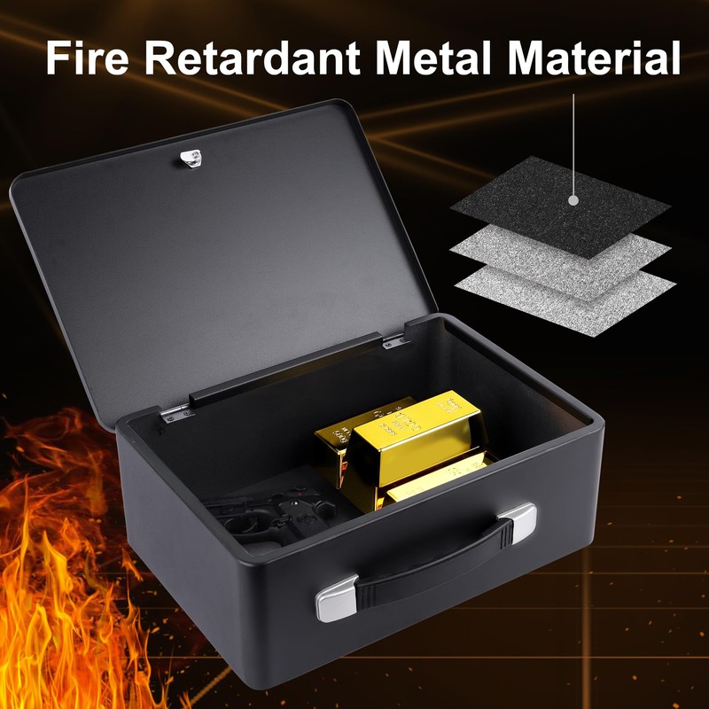 IUZIT Fireproof Document Box with Key Lock, Fire Resistant Safe