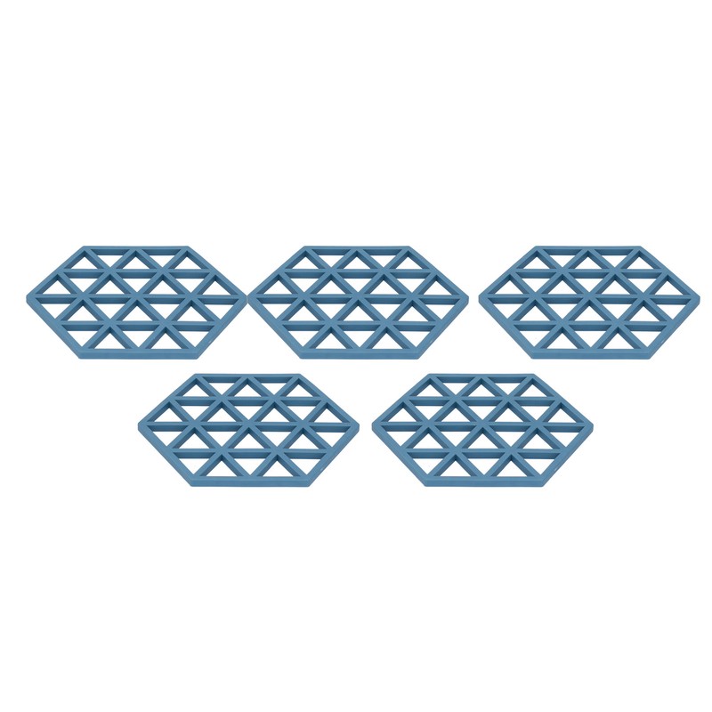 5pcs Table Mats Geometric Hex Shape Hollow Silicone Blue Insulation