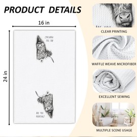 Threegoat Highland Cow Hand Towels, are You Pooping Decorative Towels for Bathroom Decor Farmhouse Western Cow Kitchen Decor Cute Hand Towel for Rustic Country Home & Farmhouse Accessories-P08