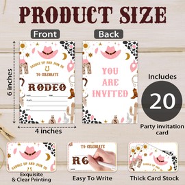 Pink Cowgirl Birthday Party Invitations, My First Rodeo Invitations Cards for Boys Girls, 20 Retro Cowboy Invitation Cards with Envelopes, Cowboy Birthday Party Decorations 4x6 Inch