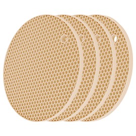 Smithcraft Silicone Trivets for Hot Dishes, Pots & Pans, Beige Round Pot Holders, Jar Opener&Spoon Rest, Non Slip Kitchen Hot Pads Trivet Mat, Flexible Heat Resistant Mats for Table &Counter Top Set 4