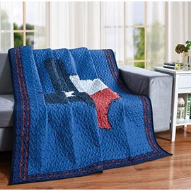 LL Home De Leon Collections Patriotic Texas Map Barbwire 60" x 50" Decorative Throw Quilt Blanket