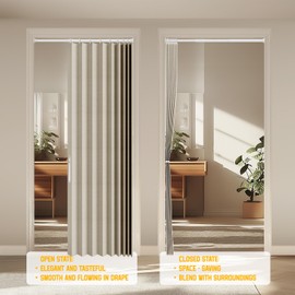gonnrly Accordion Door Curtain - 100% Light-Blocking Bedroom Door Curtain with Included Rod for Easy Installation, Suitable for Doorway Privacy Off-White 43" W x 78" L