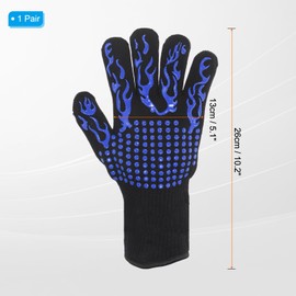 PATIKIL BBQ Gloves, 2 Pack 1472℉ Heat Resistant Oven Gloves Silicone Non-Slip Kitchen Oven Mitts for Smoker, Barbecue, Baking, Cooking, Grilling, Small, Blue