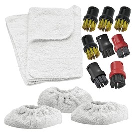SPARES2GO Werkzeug-Pad-Abdeckungen aus Frottee Reinigungs-Bürsten aus Nylon + aus Messingdraht kompatibel mit Karcher Dampfreiniger