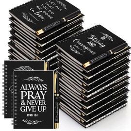 Kosiz 60 Pcs/30 Set Christian Gifts Bulk Include Spiral Notebook and Bible Verse Ballpoint Pen Prayer Journal Religious Valentines Church Gifts for Men Women Pastor Teacher Sunday School (Black)