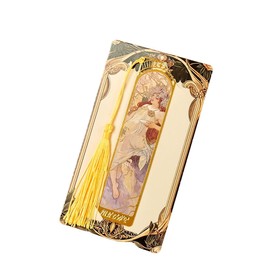 [Magic of Sedona] Mucha's Gold Metal Bookmark, Luxury Openwork Carving (Yellow), Alphonse Mucha "Four Seasons" "Fruitful Autumn" Luxurious Tassel Included