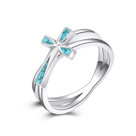 DAYLINLOVE Cross Ring 925 Sterling Silver Turquoise Cross Ring Christian Religious Jewellery Gifts for Women Girls, Precious metal, No Gemstone
