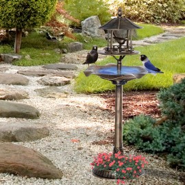 3-in-1 Bronze Garden Bird Supplies Large Water Basin Bird Bath Bowl Pedestal with Flower Planter Bird Feeder Model D0100XUF17GTitle: Default Title