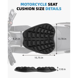 Fitense 13.8x15.8in Universal Motorcycle Seat Cushion with 3D Shock Absorption & Waterproof BSR Lycra - Dual Non-Slip Gel + Elastic Straps, Ergonomic TPE Support for Men Women Long Rides