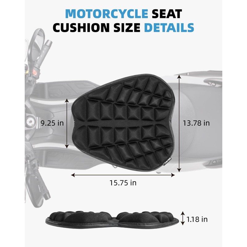 Fitense 13.8x15.8in Universal Motorcycle Seat Cushion with 3D Shock Absorption