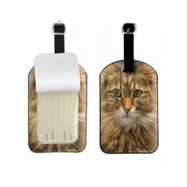 Zoczos Cute Cat Suitcase Tags Face Eyes Pet Lovely Animal Hairy Luggage Tag with Full Privacy Cover Leather Strap for Travel Bag Handbag, 1 Pack