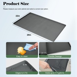 YIJUANGFA 28“ x 22 Silicone Under Sink Mat for Bathroom/Kitchen Cabinet Organizer Mat | Leak-Proof Waterproof Liner Pad & Anti-Spill Tray | 0.7in Edge Barrier, 3.5Gal Capacity