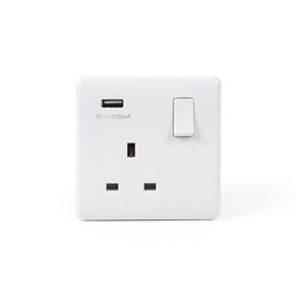 Lieber Silk White 1 Gang Single USB Plug Socket - Curved Edge