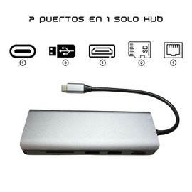 Genérico Hub USB-C 7 en 1 + Cargador Universal 65W - Adaptador 4K HDMI, 2 Puertos USB 3.1, RJ45, Lector SD/Micro SD y Puerto Tipo C - Compatible con PC, Mac, Smartphones y Tablets
